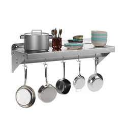 GARVEE Stainless Steel Wall Shelf with Backsplash Hooks for Storage - 12x24 Inch