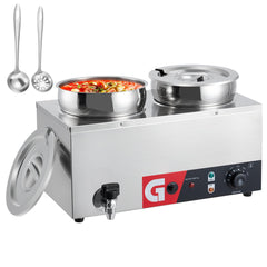 GARVEE Commercial Soup Warmer 2X7.4QT - Stainless Steel Buffet Bain Marie, 86-185℉ Adjustable Temp, Anti-Dry Burn, Reset Button, 1200W Electric Food Warmer for Restaurant