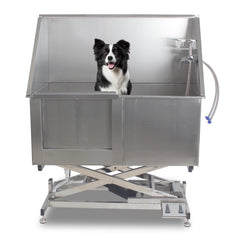 GARVEE 50” Dog Washing Station Electric Height Adjustment, Stainless Steel Dog Bathtub with Soap Box, Faucet, Professional Dog Bathing Station for Multiple Pets