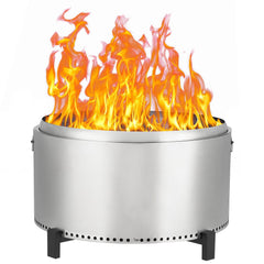 GARVEE 32 inch Smokeless Fire Pit + 360° Airflow + Double Wall Design + 304 Stainless Steel + Removable Ash Pan + Handles + Ideal for Patio Camping