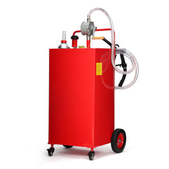30 Gallon Stainless Steel Portable Fuel Caddy, Manual Pump & 4 Wheels - Red / 35 Gallon