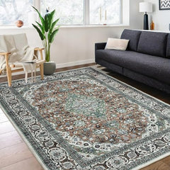 GARVEE Living Room 4x6 Modern Rug Medallion Distressed Rugs for Bedroom Office Boho Washable Area Rugs Vintage Carpet Bohemian Farmhouse Floor Cover Green