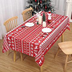 GARVEE Rectangle Christmas Tablecloth, Xmas Tree and Deer Design Table Cloth Waterproof Holiday Decorative Boho Table Cover for Outdoor, Indoor Party Kitchen Dining Room, 60 x 84 Inch, Red