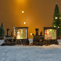 GARVEE Linterna de tren de Navidad, muñeco de nieve de Navidad, linterna con purpurina, funciona con pilas, adorno de Navidad para el hogar