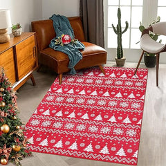 GARVEE Washable Christmas Area Rug - Snowflake & Xmas Tree Design, Velvet, Non-Slip, 4' x 6', Holiday Decor, Bedroom & Dining Table Accent