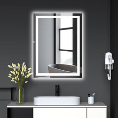 GARVEE LED Bathroom Mirror 40x32 Inch Vanity Mirror with Frontlit & Backlit, Anti-Fog, 3-Colors Brightness Adjustable Dimmable Lights, Shatter-Proof, Horizontal/Vertical Installation, Suitable for Makeup & Shaving