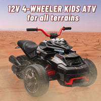 GARVEE 12V Kids Ride on Toy for Kids, 2x55W Powerful Engine 7AH Battery, 3 - 7 km/H, 3 Wheelers Electric Vehicle, LED Lights, 2 Speeds, EVA Tire, Music, USB - Black