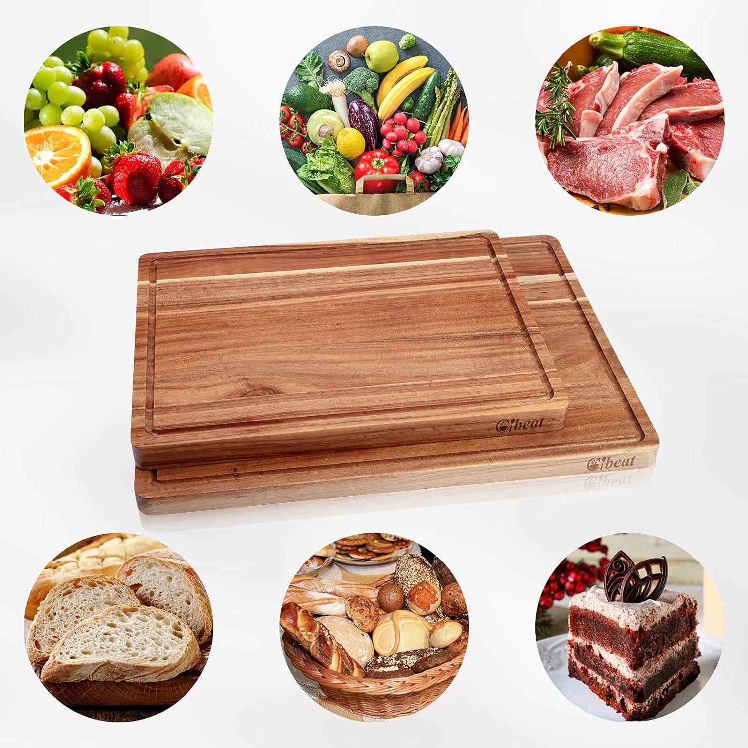 Extra Large Acacia Wood Cutting Board, 24x18", Reversible with Juice Groove, Butcher Block for Meat and Veggies - Boards / 20 x 15 x 1.5 Inch