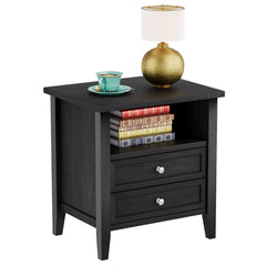 EastVita Nightstand with 2 Drawers, Nightstands with 2-Drawer & Open Cabinet, Small Dresser for Bedroom Nursery Closet Living Room Black