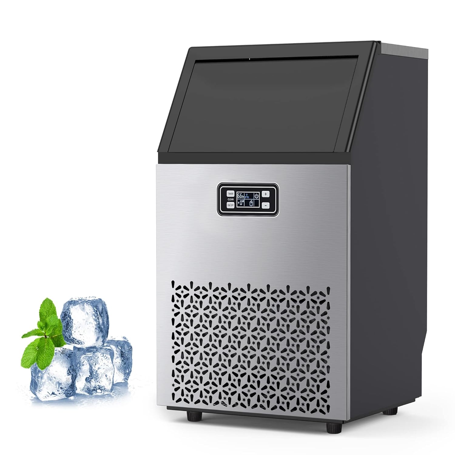 GARVEE Ice Maker Machine with 33LBS Storage Bin& Ice Scoops 100LBS/24H Ice Maker Stainless Steel Freestanding Ice Machine for Restaurant Home Bars Coffee Shop