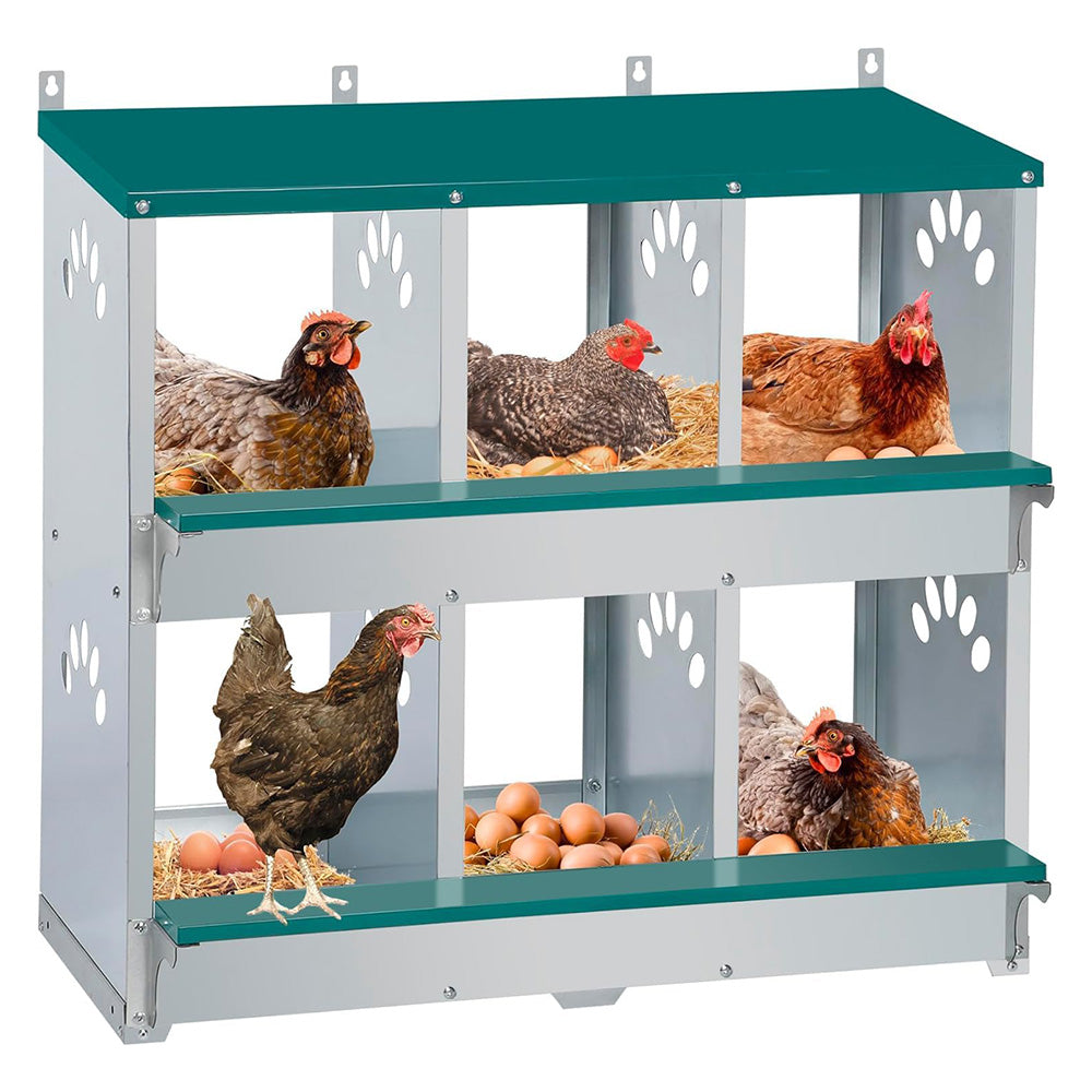 GARVEE 6 Compartment Chicken Nesting Box - Heavy Duty Metal Coop with Roll Away Egg Collection, Perch, Lid Cover for Egg Protection - Wall Mount/Free Standing Nest Box for Chickens, Hens, Ducks, G