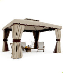 Garvee 13'X 13' Outdoor Gazebos Patio Gazebos with Netting and Curtains, Garden Pavilion for Patio, Backyard, Lawn - Khaki