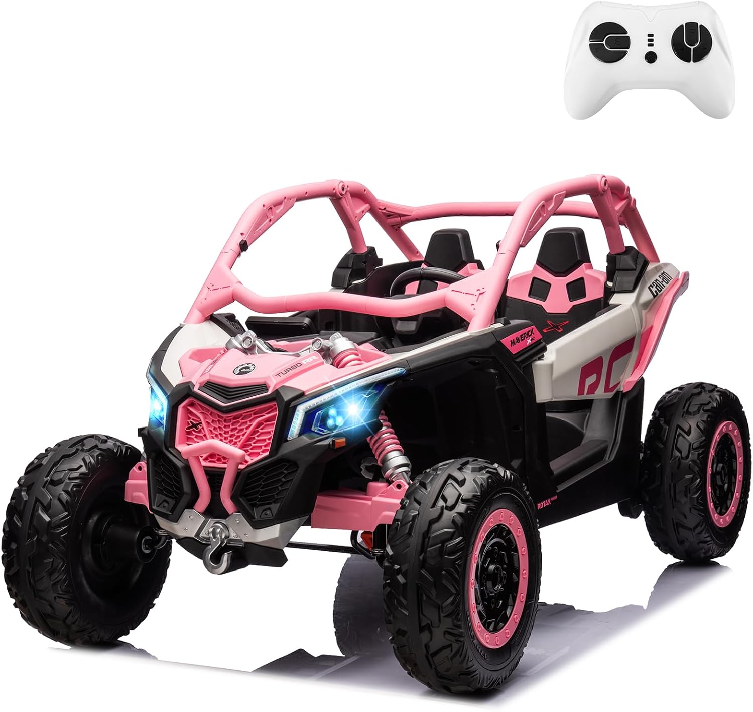 GARVEE 2-Seater Can-Am Ride-On UTV: 4WD, Remote Control, 2x24V Batteries, 4x200W Motors, 23" Seat, EVA Tires, Spring Suspension, for Kids - Pink