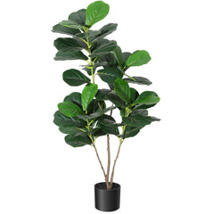 GARVEE Artificial Tree,Faux Fiddle Leaf Fig Tree,4ft Tall Ficus Tree Artificial for Home Decor,Fake Lyrata Fig Plants Green Tree with Pot for Indoor Outdoor Home Office Living Room Bathroom Decor