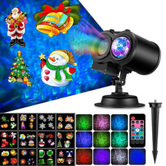 GARVEE Christmas Projector Lights with 12 Slides Remote Control Outdoor Waterproof Double Tubes LED Projector for Halloween Christmas Birthday Parties EU Plug