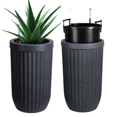 GARVEE 23 Inch Tall Planters Set of 2, Self Watering Pots with a Water Level Monitor and Hidden Wheels, Ideal for Living Room, Bedroom, Office, Patio, Porch, Garden, Commercial Places, Black