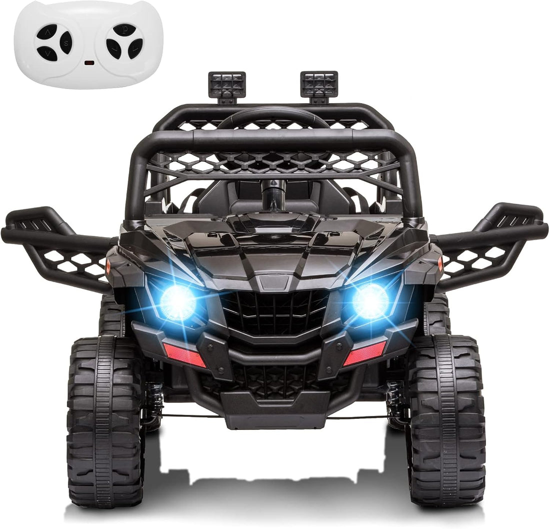 GARVEE 12V Kids Car: Ride-On Truck, Remote, Suspension, LED, 1.8-3.7 MPH, MP3, Engine Sound, ASTM Certified, for 3-7 Years - Black