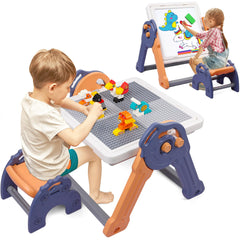 GARVEE Foldable Toddler Easel with Building Block Table + Magnetic Whiteboard + Durable HDPE + 2-in-1 Design + Safe Rounded Corners + Easy to Clean + Perfect for Playrooms