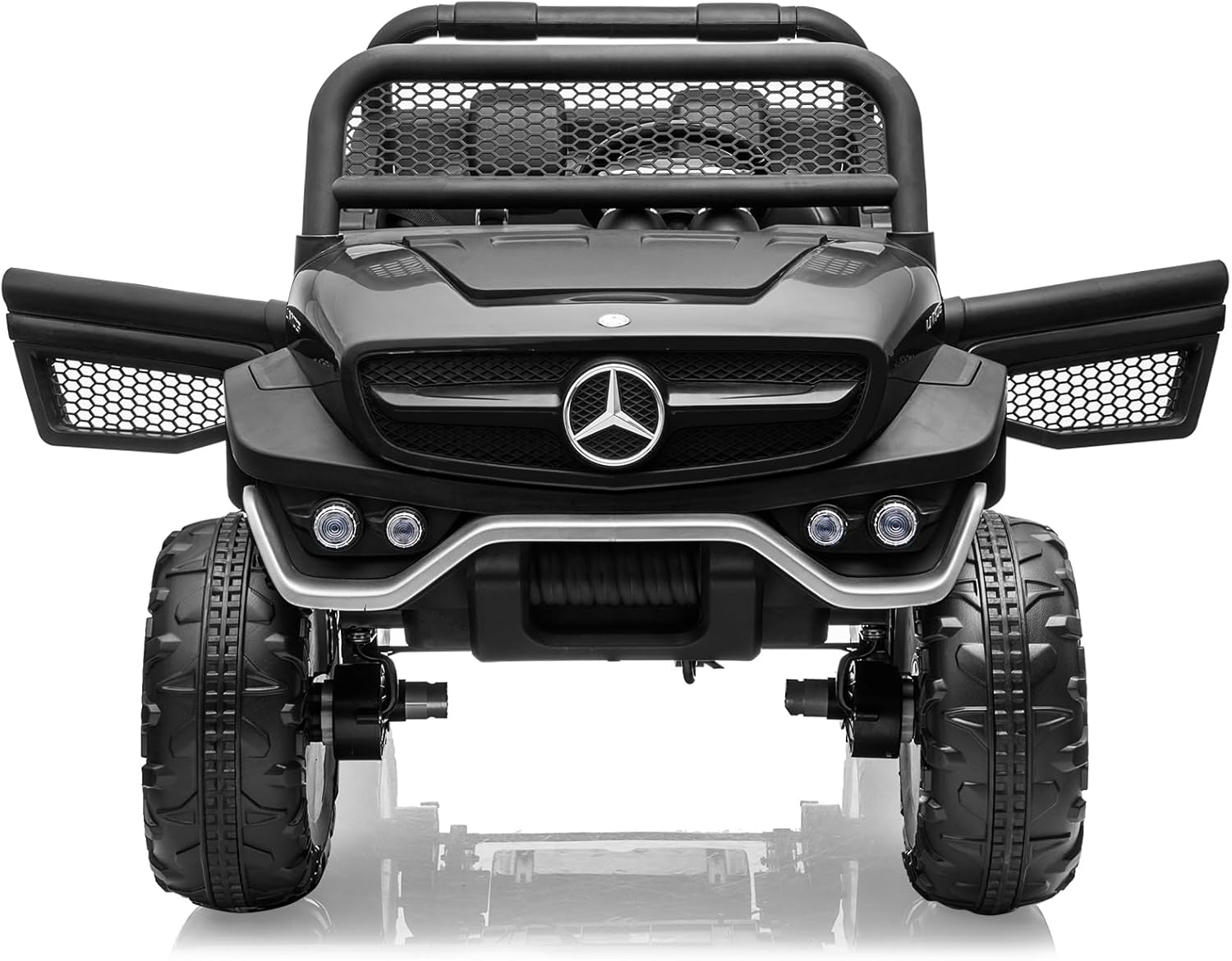 GARVEE 2 Seater Kids Ride On Truck 24V Ride On Toy Licensed Mercedes Benz Battery Powered Electric Vehicle for Toddles With Remote Control, Battery Display, Trunk, Spring Suspension, Led Lights, Music, Black