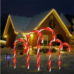 GARVEE Christmas Candy Cane Lights Waterproof Solar Powered Christmas Decorative Lights for Fence Pathway Trees Garden Yard One for Five