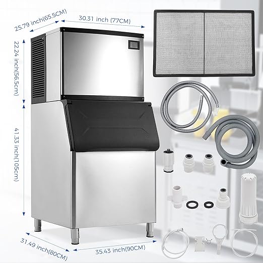 GARVEE 550Lbs/24H Commercial Ice Maker ETL Approval 370 Lbs Storage Bin, Stainless Steel Clear Ice Cube Maker for Bar/Cafe/Restaurant/Business