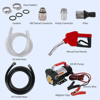 12V, 40LPM Portable Electric Fuel Pump Kit with Auto Nozzle, Red