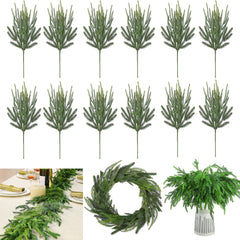 GARVEE 12pcs Christmas Norfolk Pine Branches, 18 Inch Norfolk Pine Artificial Xmas Branches, DIY Crafts Faux Christmas Pine Branches for Xmas Indoor Outdoor Home Decor branches [45cm](70g) 12pcs One size