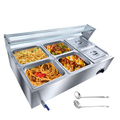 GARVEE Commercial Electric Food Warmer, 6-Pan 12QT, 1500W Countertop Stainless Steel Buffet Bain Marie, Adjustable Temperature, Tempered Glass Cover, Faucet for Easy Drainage, Suitable for Restaurants and Parties