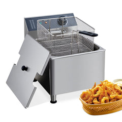 GARVEE 11.6QT Electric Deep Fryer w/Basket & Lid, 11L Countertop Kitchen Frying Machine, Temperature Adjustable Stainless Steel French Fryer for French Fries Donuts Onion Rings 5000W