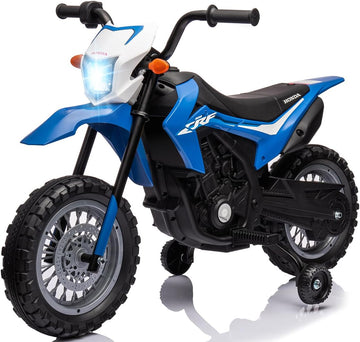 GARVEE Kids Electric Ride on Motorcycle, Licensed Honda Battery Powered Motorbike Toy, with Training Wheels, Rechargeable Battery, Headlight, Engine Sounds, for Children Girls Boys - Blue