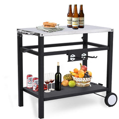 GARVEE Outdoor Grill Cart with Wheels & Hooks for Pizza Oven - Silver