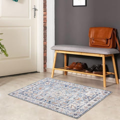 GARVEE Small Rug Vintage Medallion Entryway Area Rug Traditional Distressed Accent Rug Indoor Door Mat Non Slip Floor Cover Carpet for Kitchen Living Room Bedroom Dining Room, 2' x 3', Blue