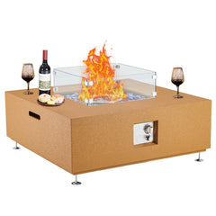 Propane Fire Pit Table with Ice Bucket，50000BTU Fire Table with 13 Inch Square Drink Ice Bucket Wind Guard, Fire Glass Beads & CSA Safety Certified Outdoor Firepit for Patio Yard Garden