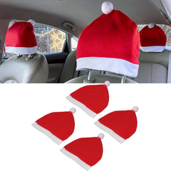 GARVEE 4PCS Santa Hat Car Seat Headrest Covers, Car Headrest Decoration Cover Protector, Car Christmas Decorations, Cute Auto Interior Accessories for Most Car Headrestss red