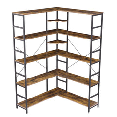 GARVEE 5 Tiers Corner Bookshelf, L Shaped Bookcase Shelf,Corner Shelf with Metal Frame for Open Storage for Living Room Home Office