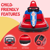 GARVEE 12V Kids Ride on Electric Bumper Car with Steering Wheel,Safety Belts,360 Degree Spin, 2-Speeds,Lights & Music for Toddlers Age 1.5-6 red