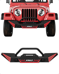 KYBOLT Front Bumper Compatible with 1987-2006 Jeep Wrangler TJ & YJ, Off Road Textured Bumper with Winch Plate, 2 D-Rings, Paintable Armor