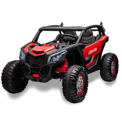 GARVEE 24V 2 Seater Kids Ride on UTV Car w/Remote Control, 4WD Powerful Electric Vehicle with 4x75W Motors, 4 Shock Absorber, Leather Seat, Music and Light, Electric Car for Kids - Red