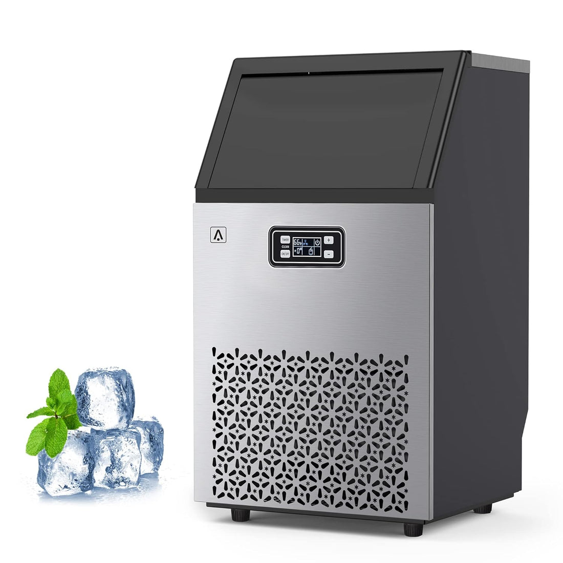 "Stainless Steel Commercial Ice Maker - 150LBS/24H, 33LBS Storage Bin, Self-Cleaning - Perfect for Home Bar Use"