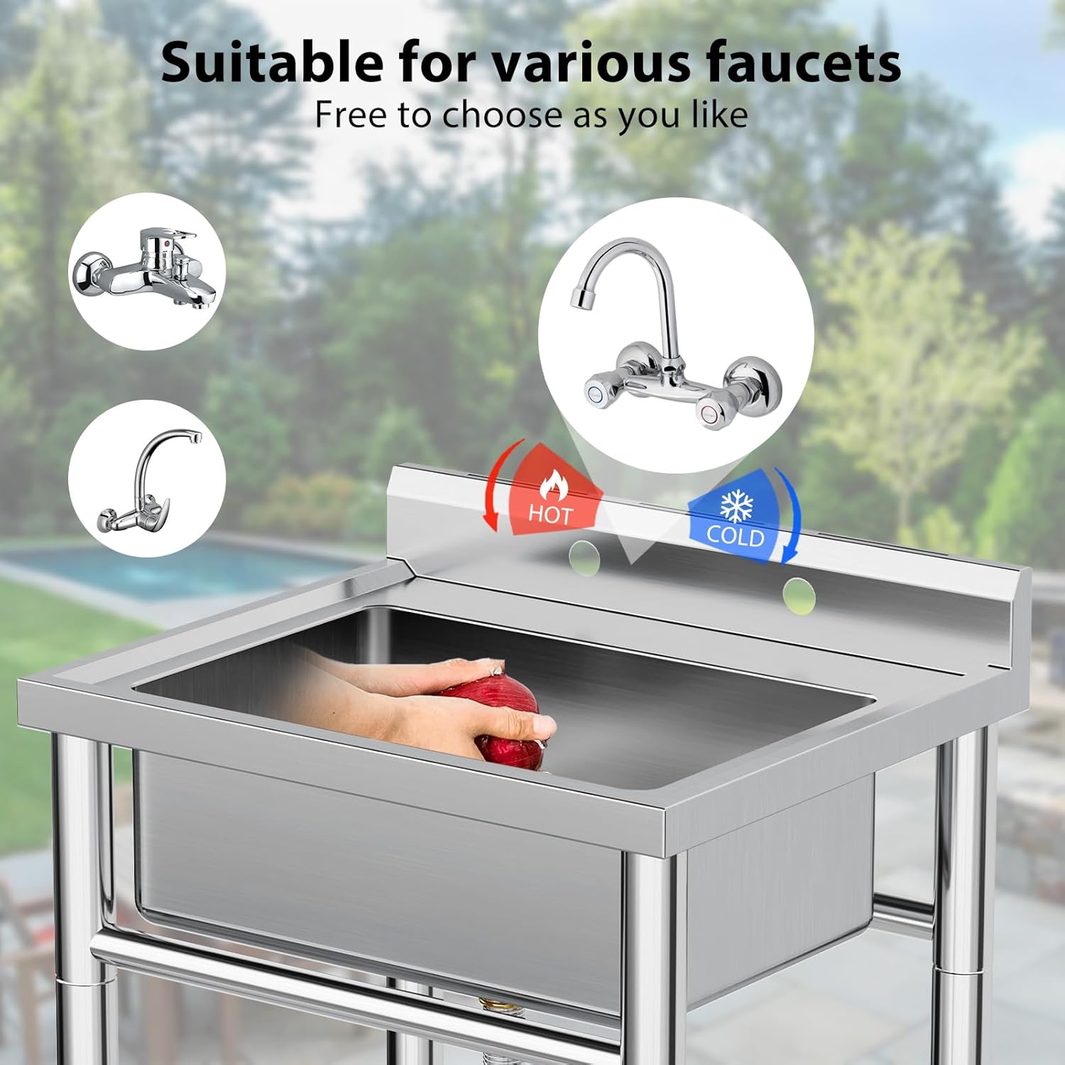 GARVEE Utility Sink,24 * 20 * 41 inch Independent Sink With Pull-Out Faucet,Adjustable Support Feet,Stainless Steel Sink With Hot & Cold Hoses,Stainless Steel Sink Suitable For Kitchen And Restaurant Use