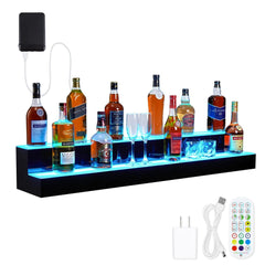 GARVEE LED Lighted Liquor Bottle Display Shelf, 48 Inch, 2-Step Acrylic, Remote & App Control, 16 Colors, 4 Modes, for Bars & Restaurants