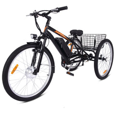 Adult 3-Wheel Electric Bike, 7-Speed Electric Trike with Basket - Black Orange / 26 inch Wheel