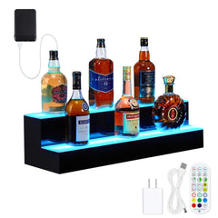 GARVEE Led Lighted Liquor Bottle Shelf, 2 Tiers 40 Inches Led Bar Display Shelf With Remote & App Control, 16 Colors, 4 Modes, 1-8 H Timing, Bar Lights for Liquor Shelves