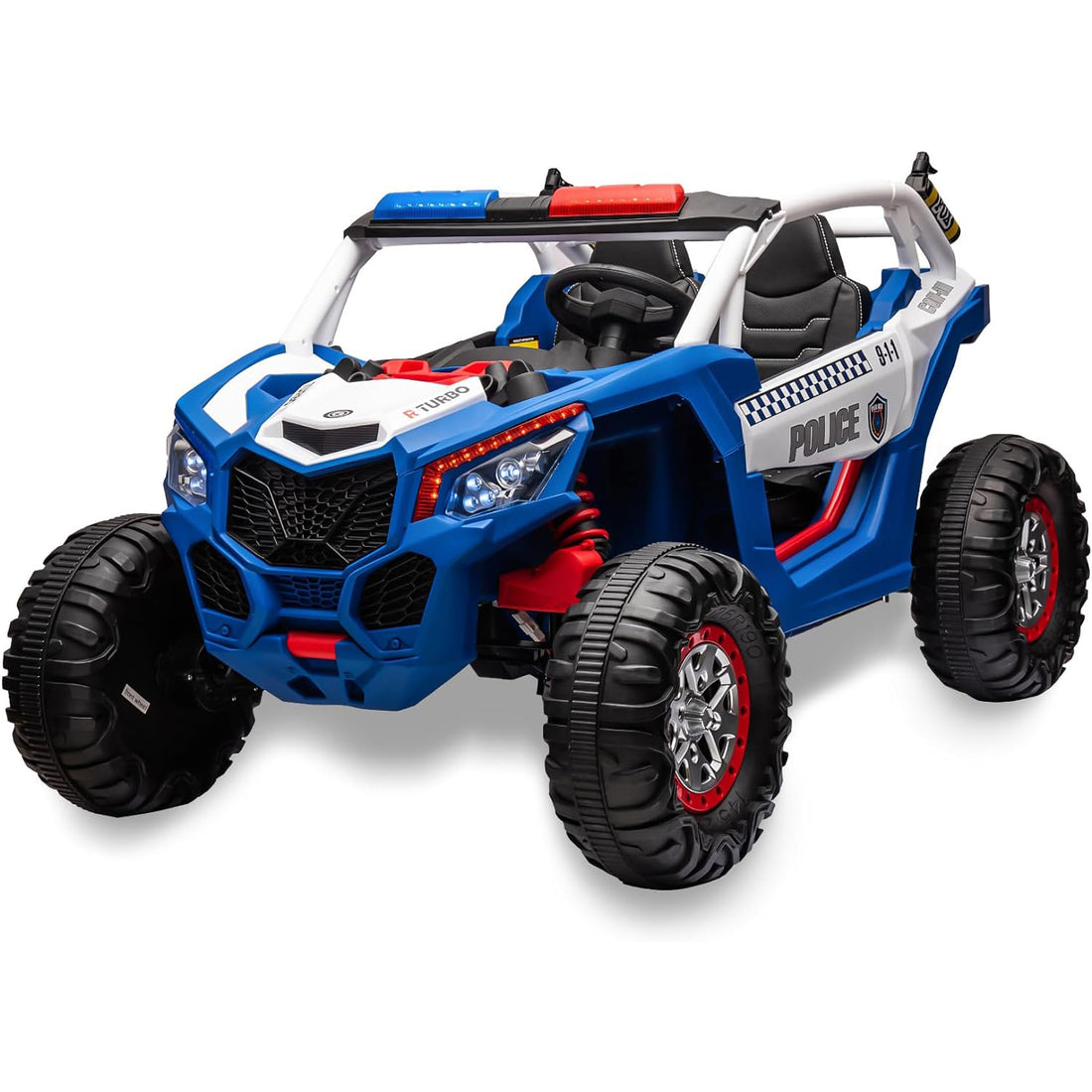 GARVEE 24V 2 Seater Kids Ride on UTV Car w/Remote Control, 4WD Powerful Electric Vehicle with 4x75W Motors, 4 Shock Absorber, Leather Seat, Music and Light, Electric Car for Kids - Blue