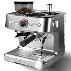 GARVEE Espresso Coffee Machine, 20 Bar Professional Coffee Maker with Grinder and Milk Frother Steam Wand, 2.8L Water Tank, 15 Grinding Setting Espresso Cappuccino/Latte Maker