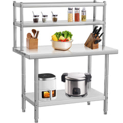 GARVEE 48 x 24 Inch Stainless Steel Work Table + Heavy Duty + Adjustable Shelf & Hooks + Corrosion Resistant + Food Prep, Kitchen, Garage