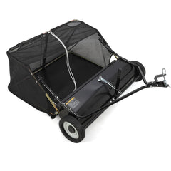 GARVEE Tow Behind Lawn Sweeper 42 Inch + Heavy Duty Leaf Collector + Adjustable Sweeping Height, Dumping Rope + Metal, Non-Woven Hopper + Large Capacity, Folding Design + Yard, Garden