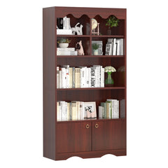 GARVEE Bookshelf, 5 Tier Open Bookcase and Bookshelf, Modern Bookcase with Doors, Wood Bookcase Storage Organizer Shelf, 63 in Tall Display Storage Shelves for Bedroom Living Room Office, Brown