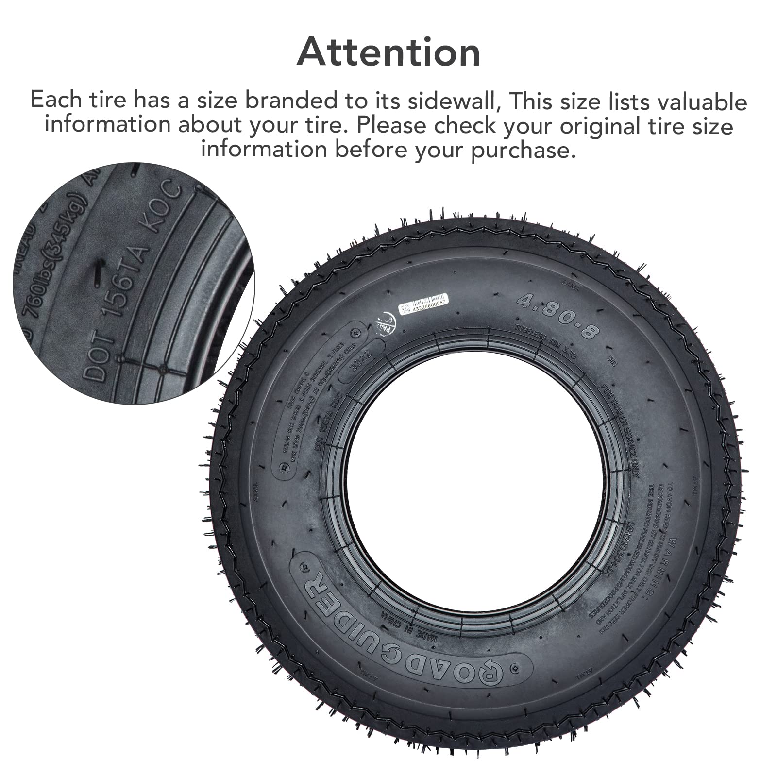 2-Pk Trailer Tires, 2-Pack Trailer Radial Tires, 4.80-12 6PR, Load Range C, 6 Ply Spoke Wheel,Suitable for All Kinds of Small and Light Trailers, 4.80-12 6PR