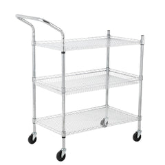 GARVEE Commercial Grade Utility Cart, 3 Tires Wire Rolling Cart, Steel Service Cart with Wheels, Food Storage Trolley for Restaurant,Kitchen, High Handle